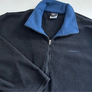 Patagonia Men’s Capilene Fleece Black Blue 1/4 Zip Pullover VTG XXL Made in USA